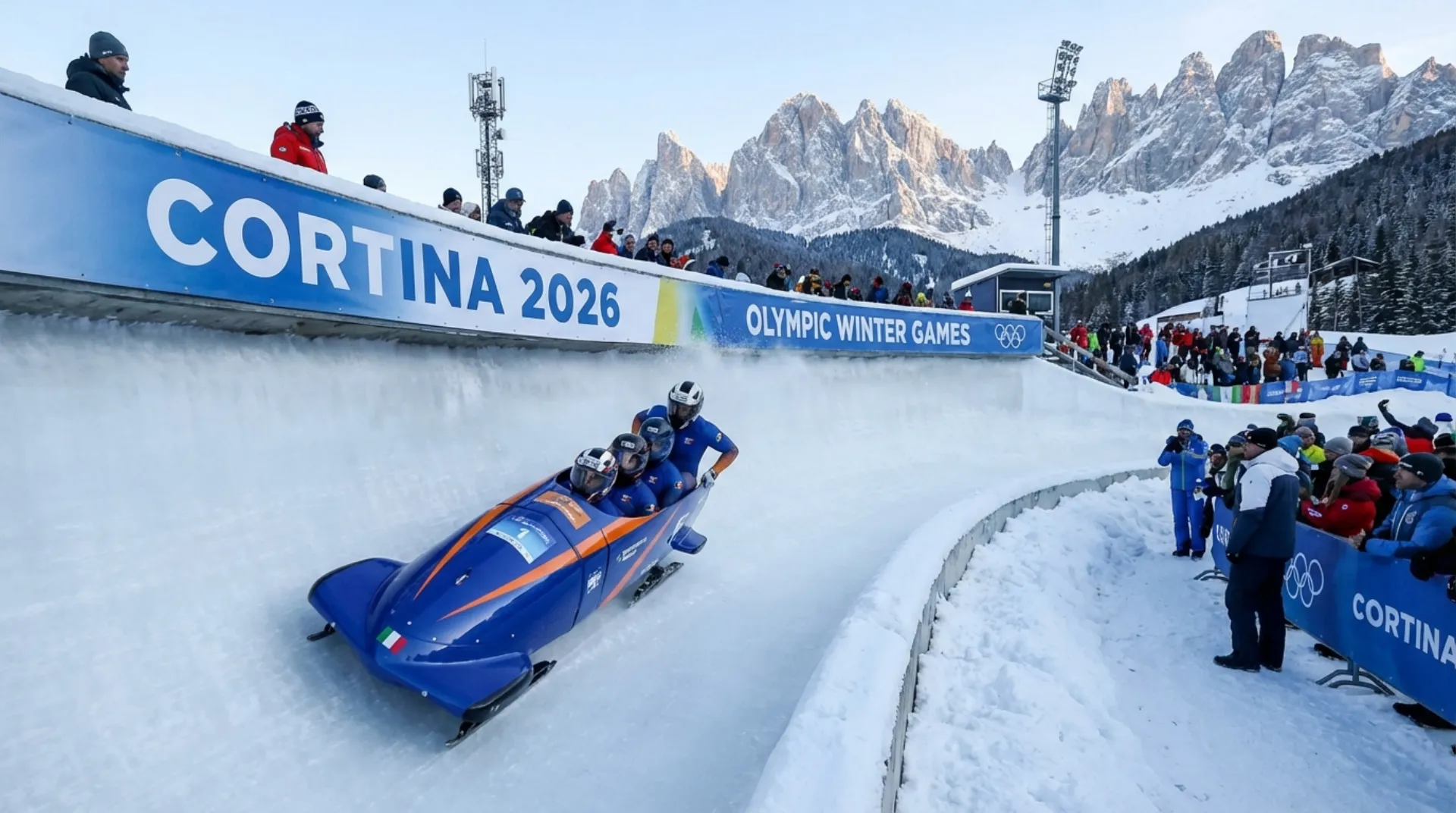 Panorama delle Tofane a Cortina d'Ampezzo con piste da sci