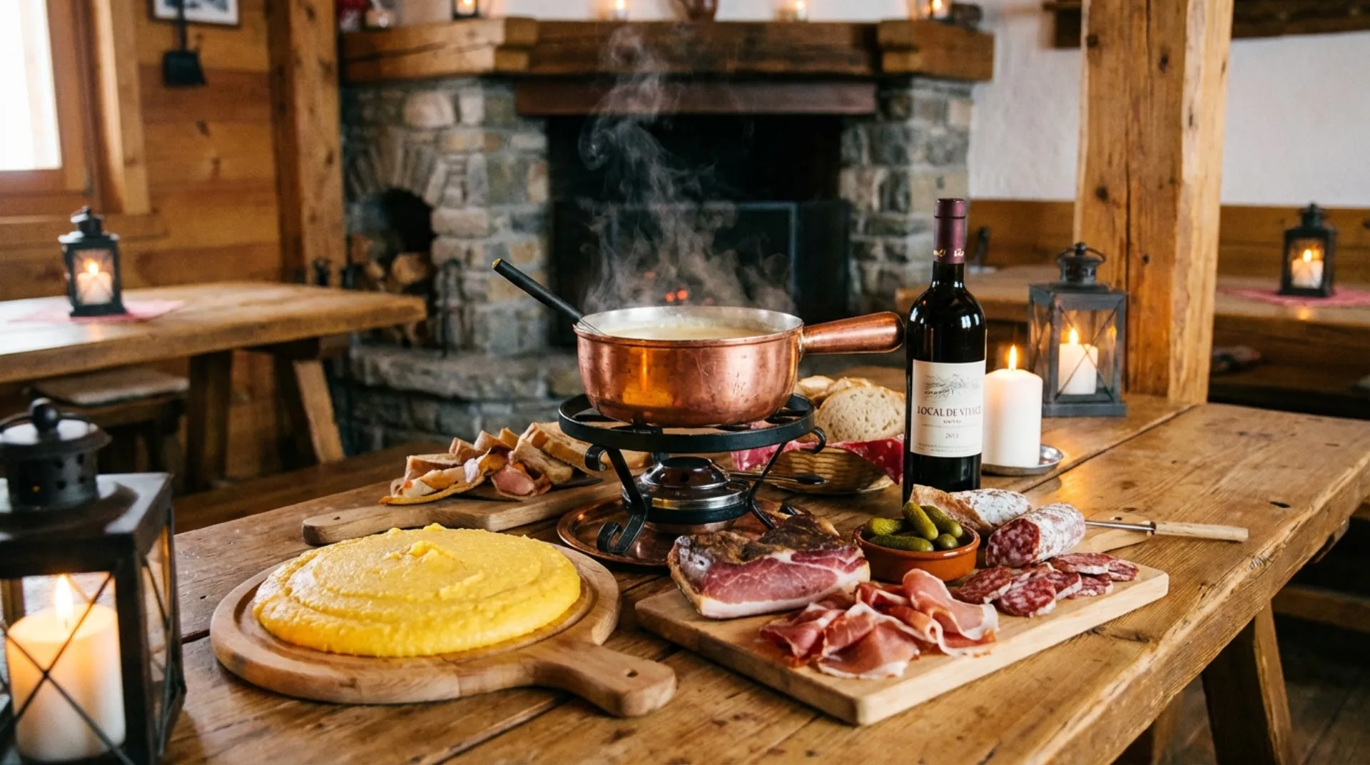 Piatti tipici di montagna serviti in un rifugio alpino