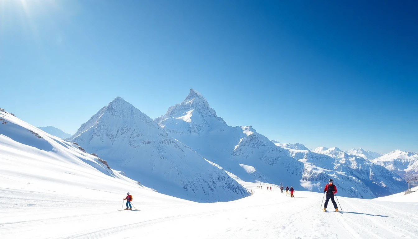 Vista ad alta quota con ghiacciaio, cime innevate e atmosfera alpina