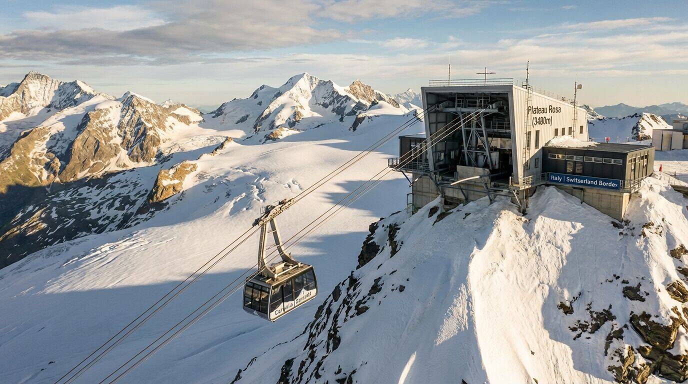Funivia Plateau Rosà con il Cervino sullo sfondo